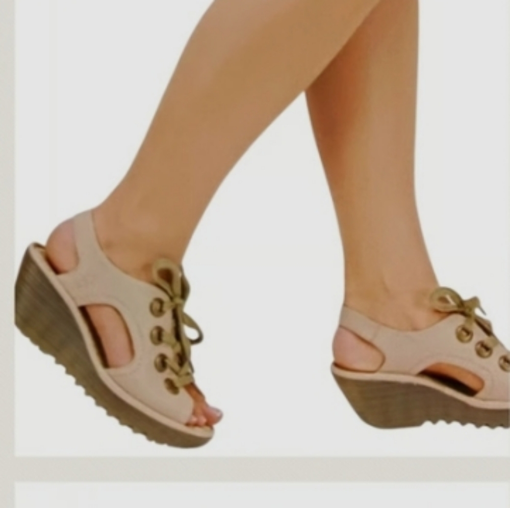 Fly London Beige Wedge Sandals
